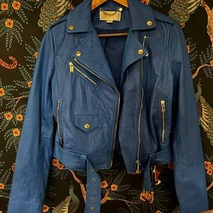 Micheal Kors cobalt leather Moto jacket M